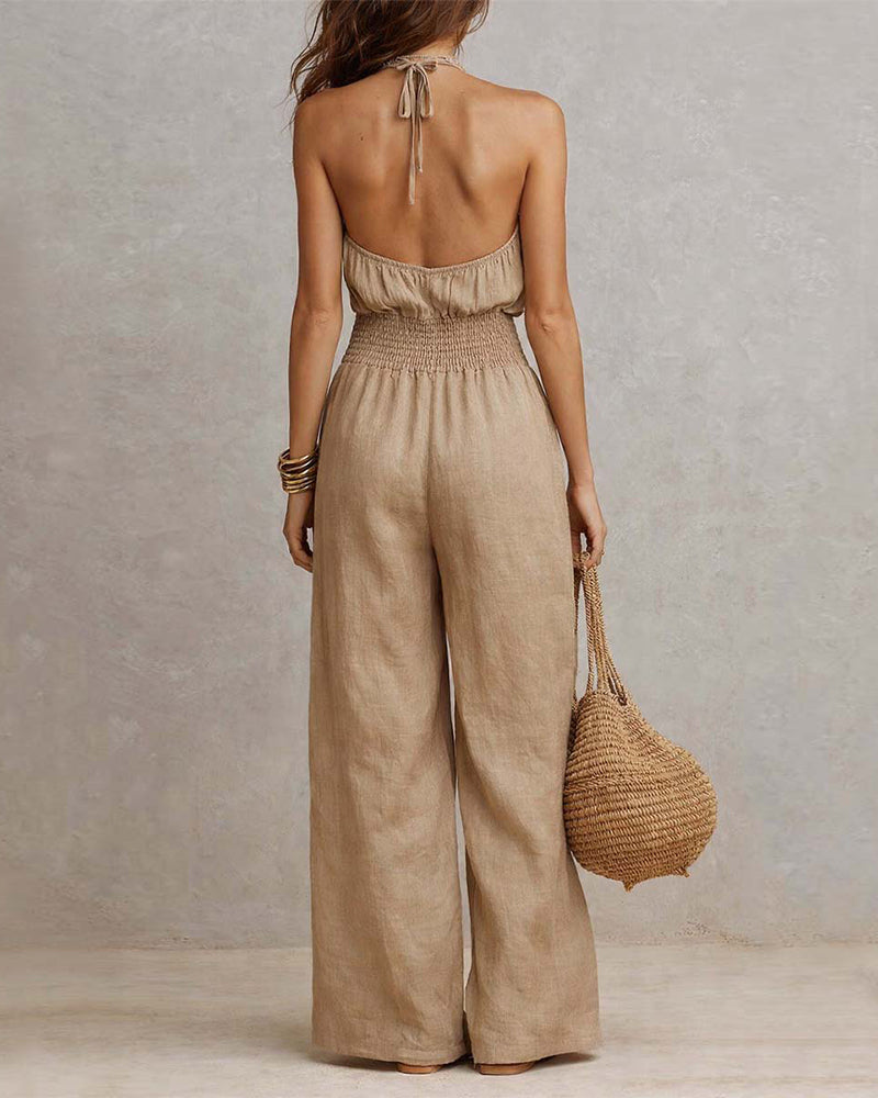 Elegant Halter Shirred Jumpsuit