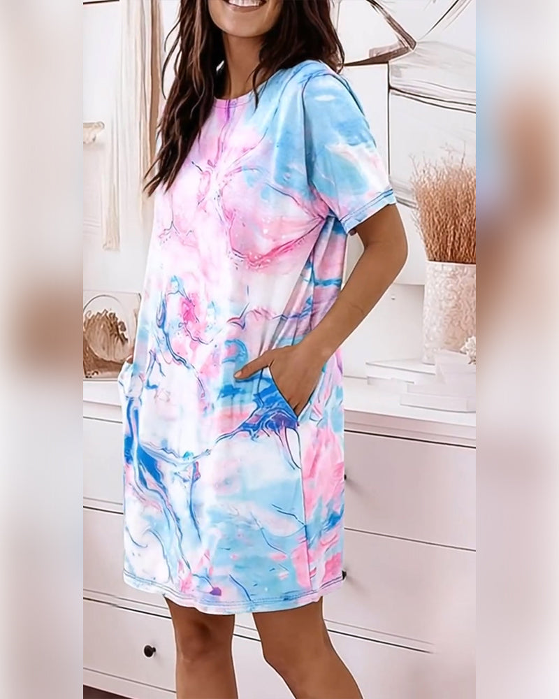 Tie-Dye Fluid Print Loose Dresses
