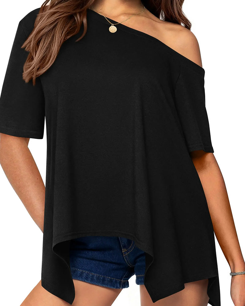 Asymmetric Off-Shoulder Short Sleeve T-Shirt