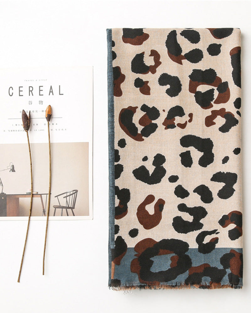 Women's Leopard Patchwork Print Fringe Shawl Scarf