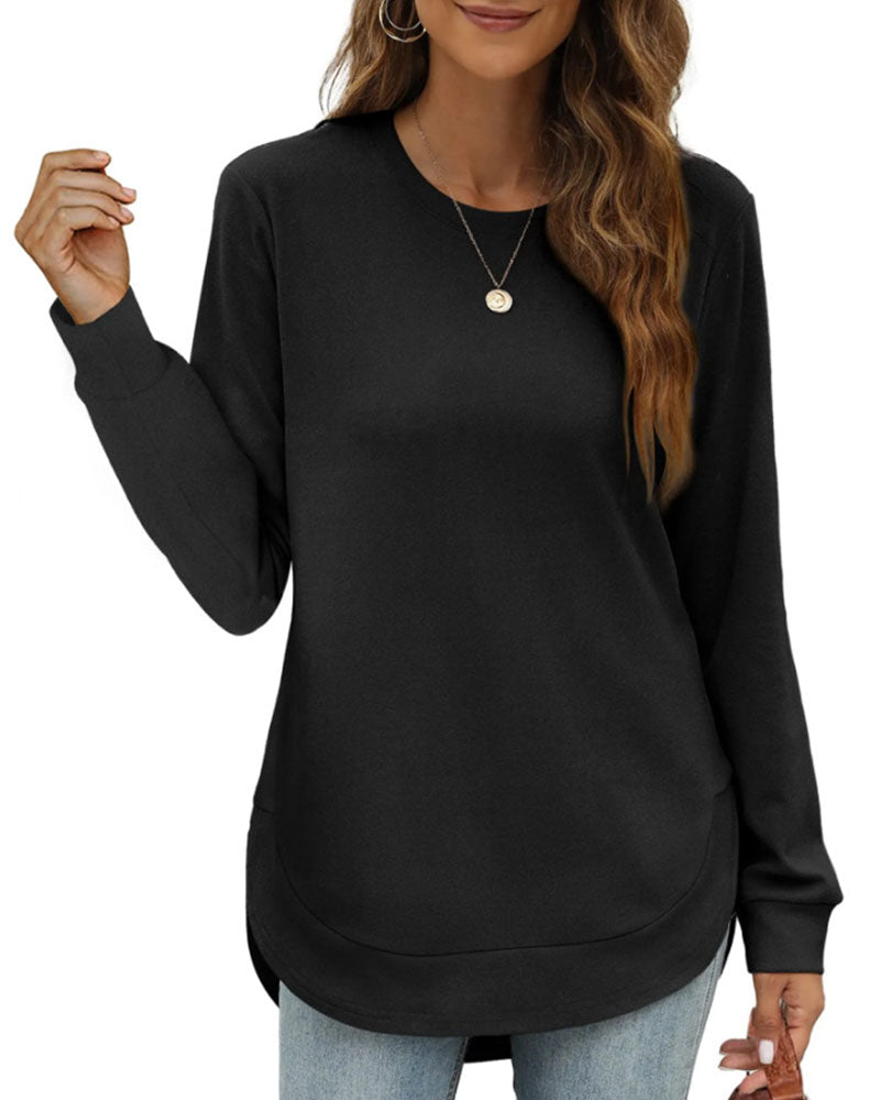 Round Neck Curved Hem Solid Sweatshirt