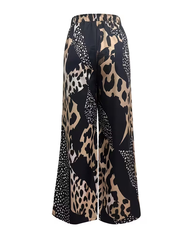 Leopard Print Polka Dot Wide-Leg Pants