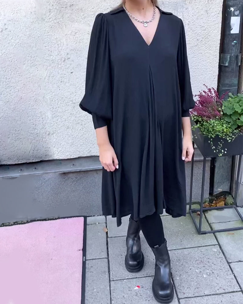 V-Neck Fashionable Lantern Sleeve Dress