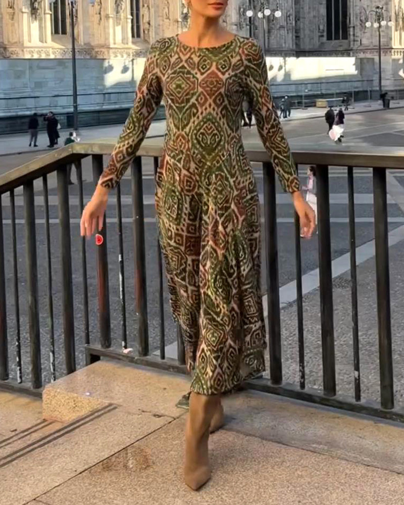 Fashionable Retro Printed Slit Dress