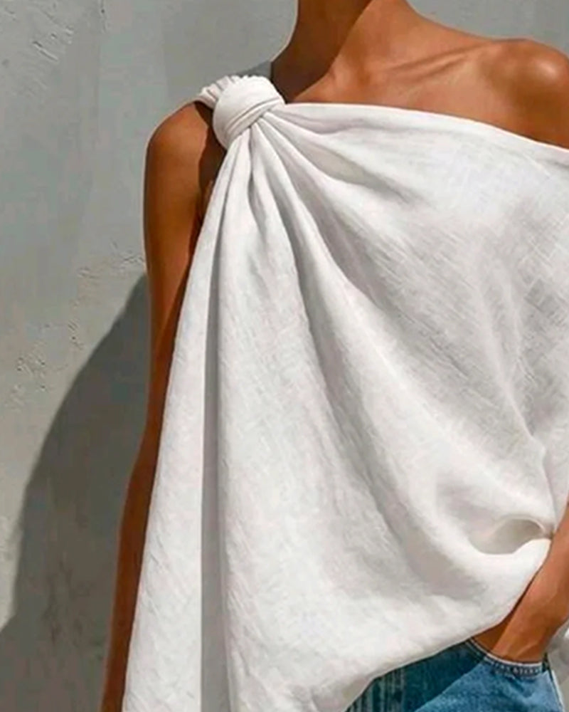 One-Shoulder Knot Asymmetric Blouse