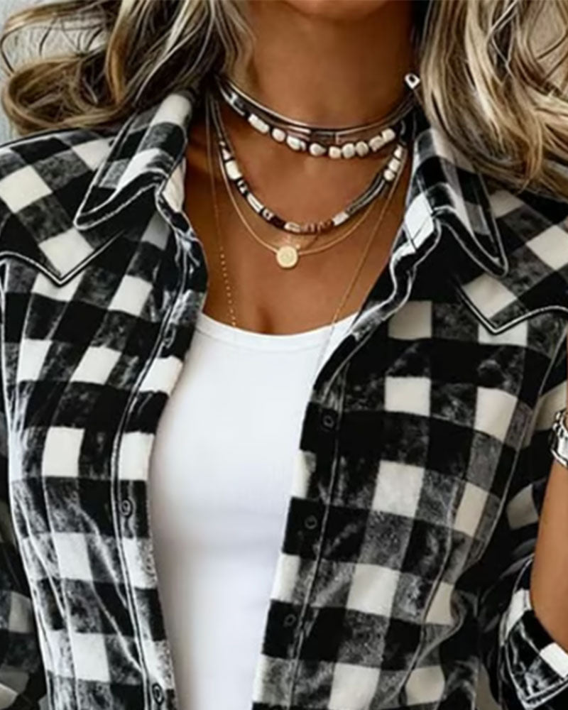 Lapel Velvet Plaid Shirt