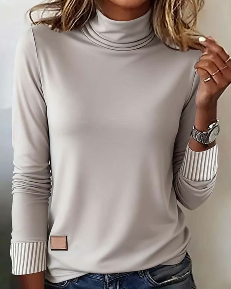 Half Turtleneck Solid Long Sleeve Top