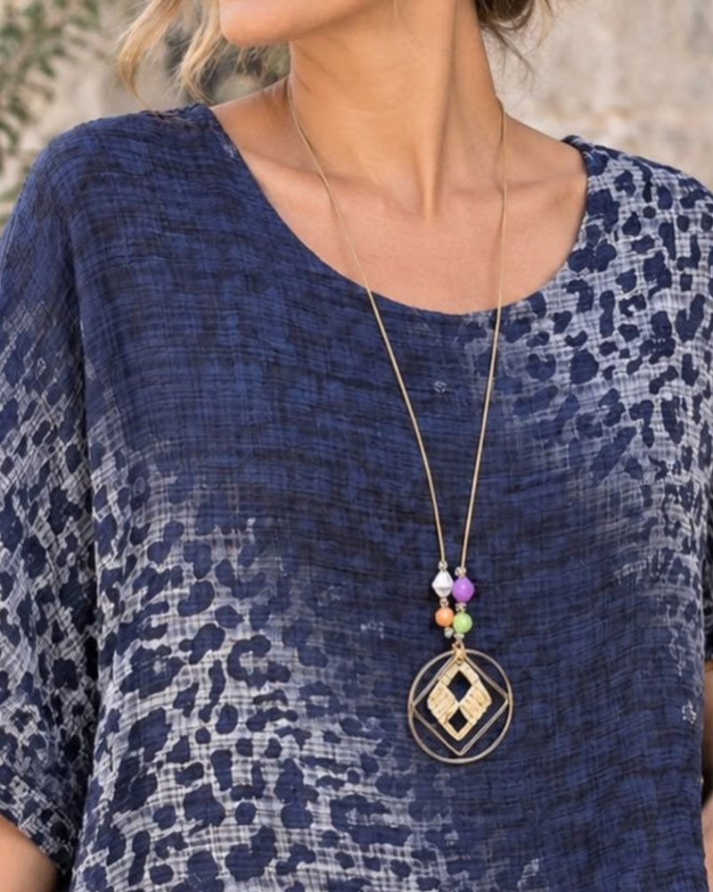 Gradient Leopard Print Half-Sleeve Blouse
