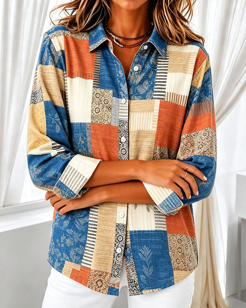 Plaid Color-Block Casual Shirt