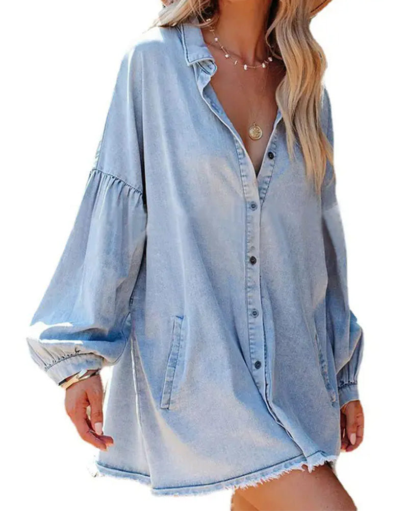 Bubble Sleeve Button Casual Blouse