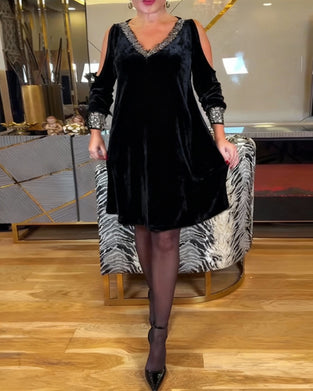 Sexy Off-Shoulder Sparkly V-Neck Dress