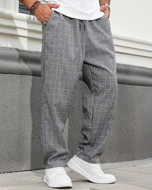 Men's Plaid Drawstring Pocket Pants