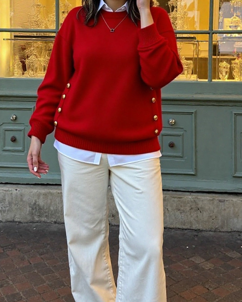 Metal Buckle Design Stylish Pullover