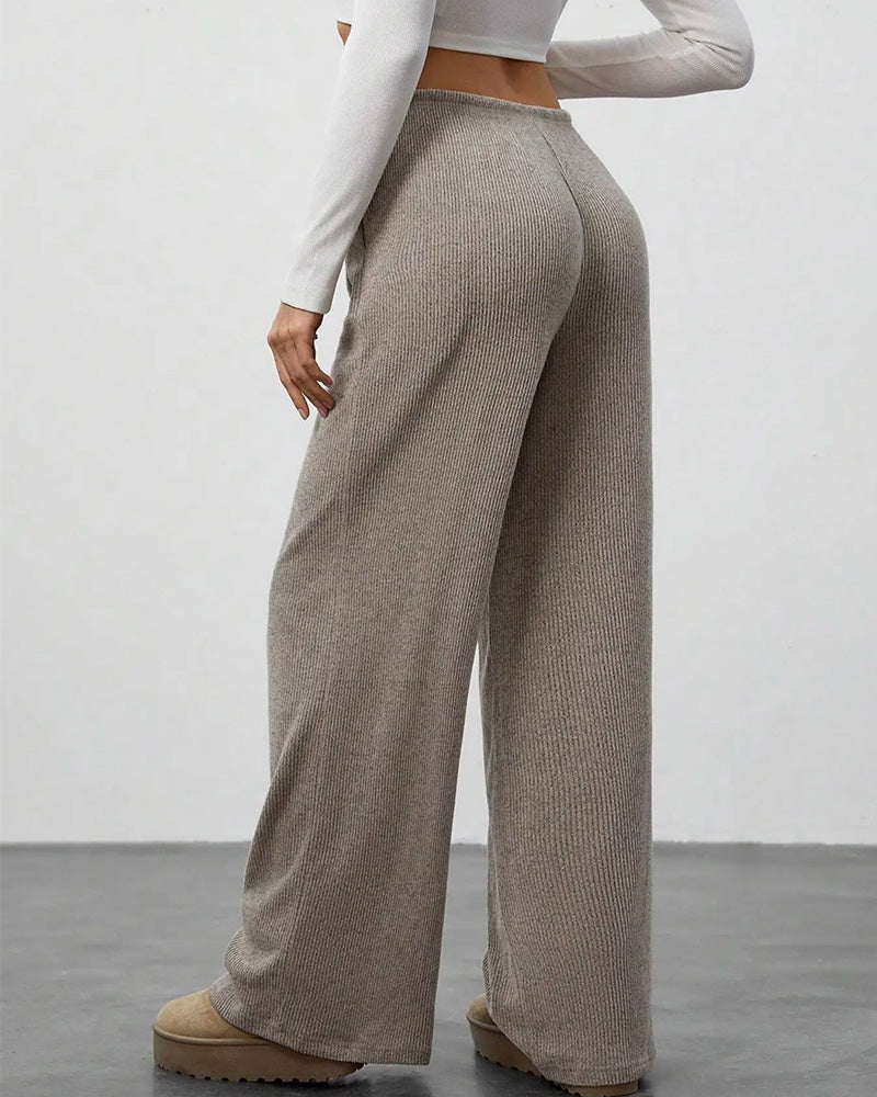 Solid Drawstring Wide-Leg Long Pants