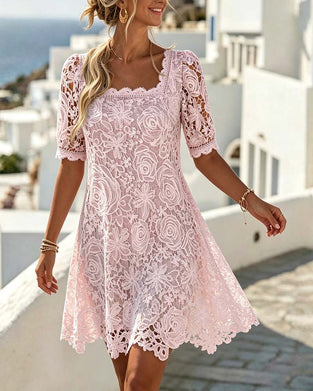 Lace Patchwork Hollow Square Neck Dress