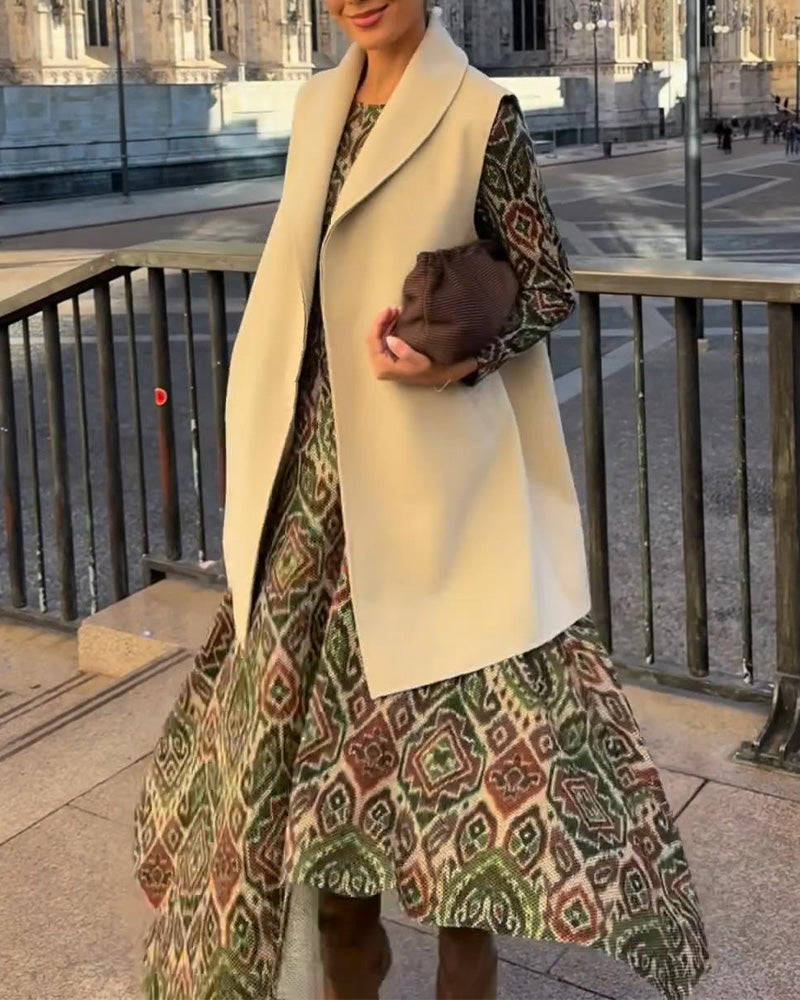 Fashionable Retro Printed Slit Dress