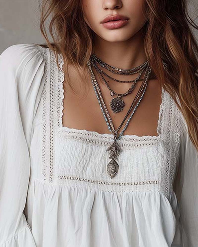 Square Neck Flare Sleeve Blouse