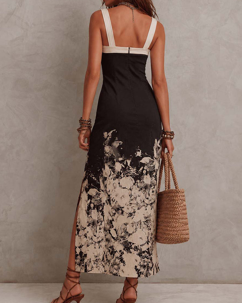 Ink Wash Camisole Bodycon Slit Dress