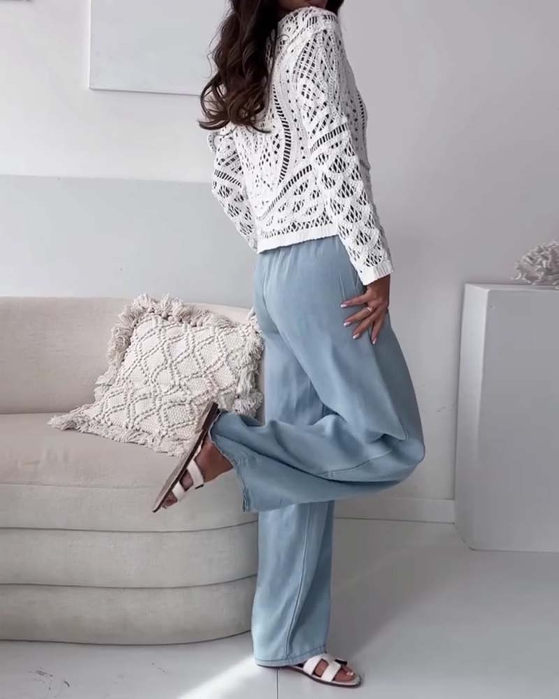 Washed Denim Wide-Leg Pants