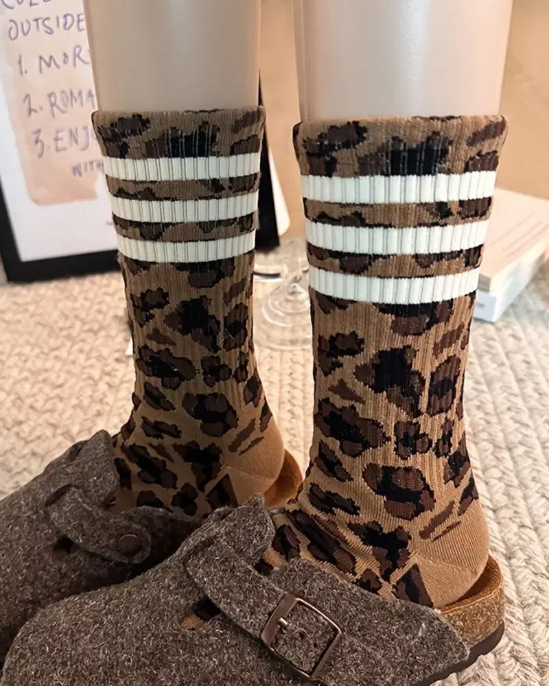 Leopard Print Knee-High Socks