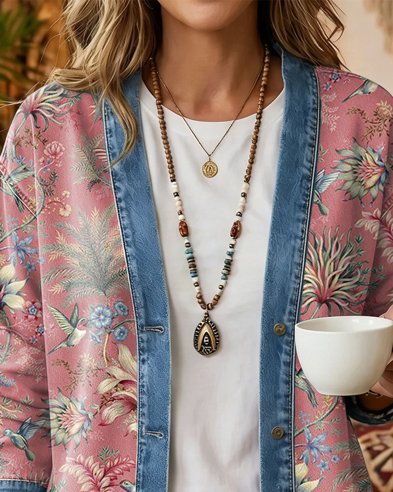 Bohemian Denim Patchwork Floral Coat