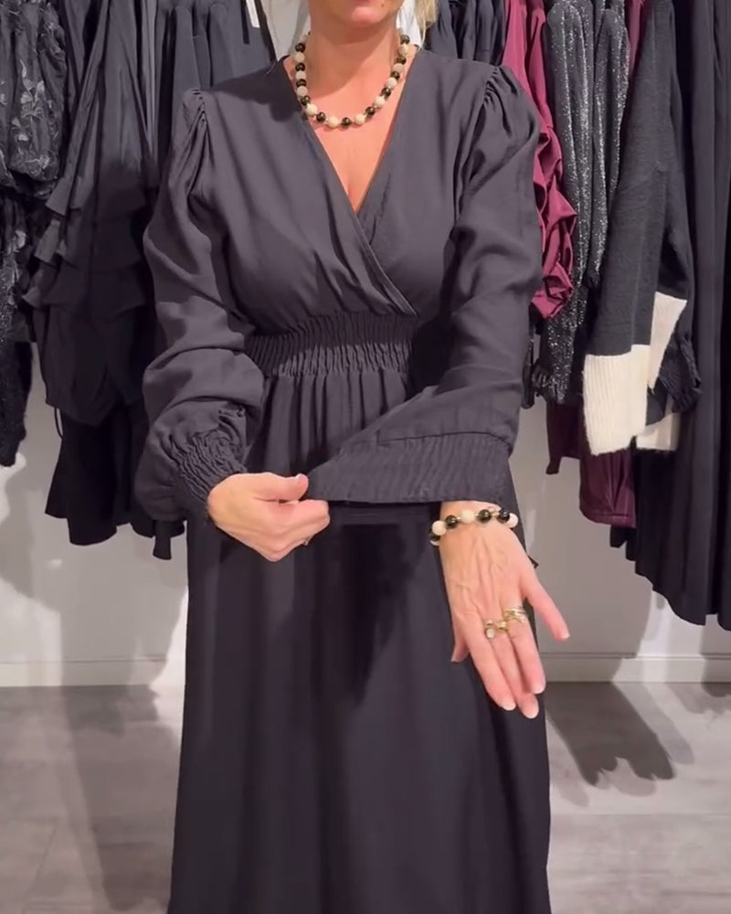 Puff Sleeve Waist-Cinching Dress