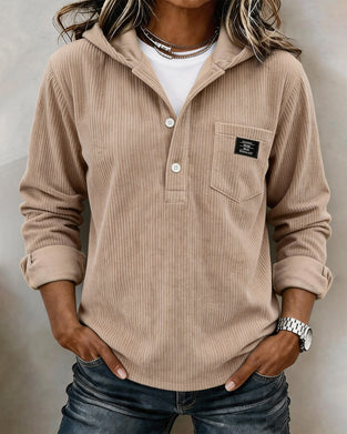 Corduroy Half Button Hoodie