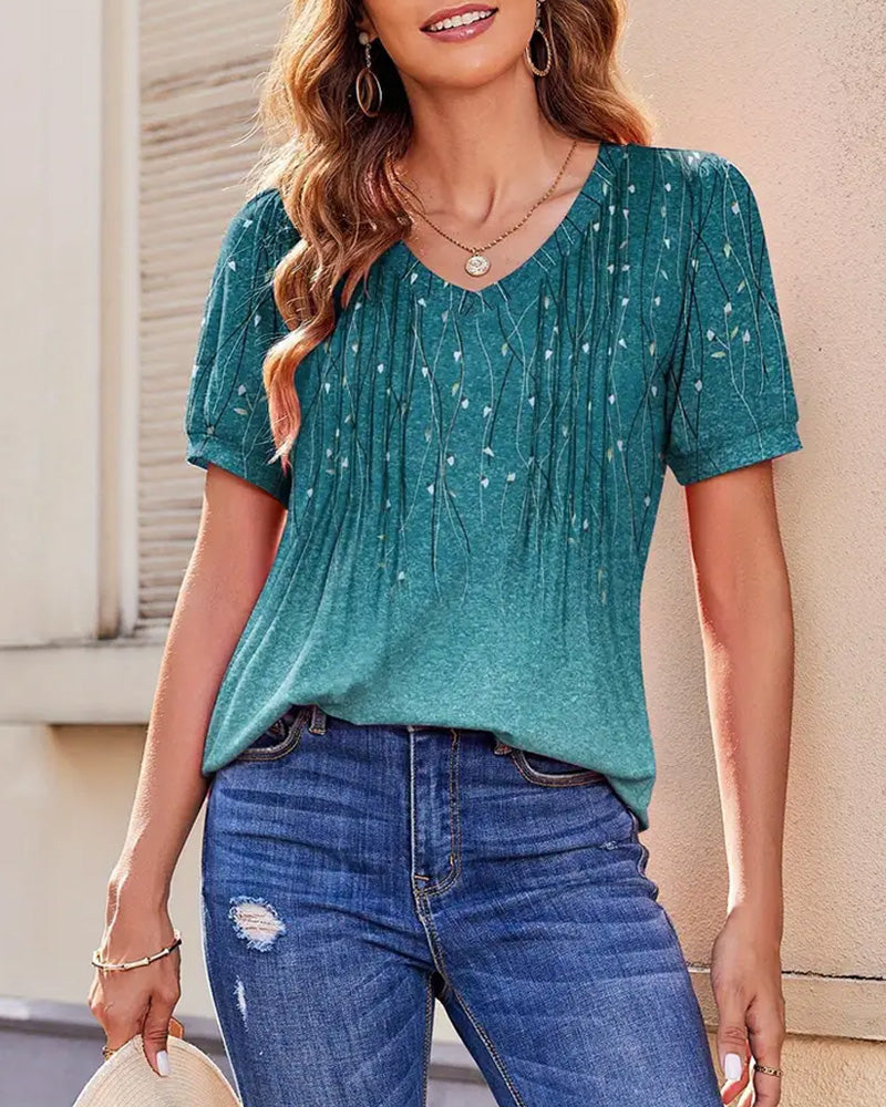 V-Neck Casual Printed Short-Sleeved T-Shirt