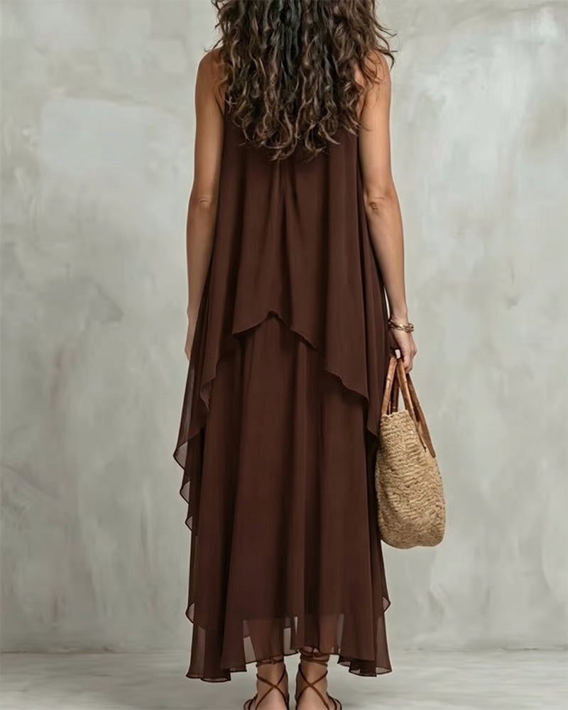 Crew Neck Sleeveless Irregular Dress