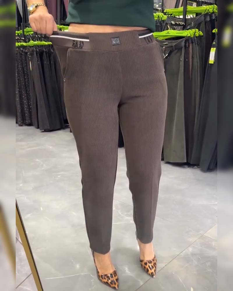 Casual Elastic-Waist Tapered Pants