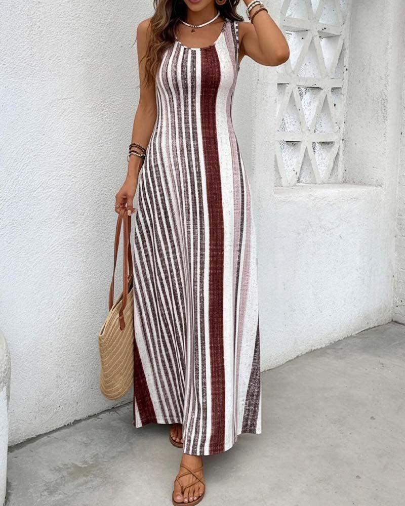 Sleeveless Colorful Stripe Dress