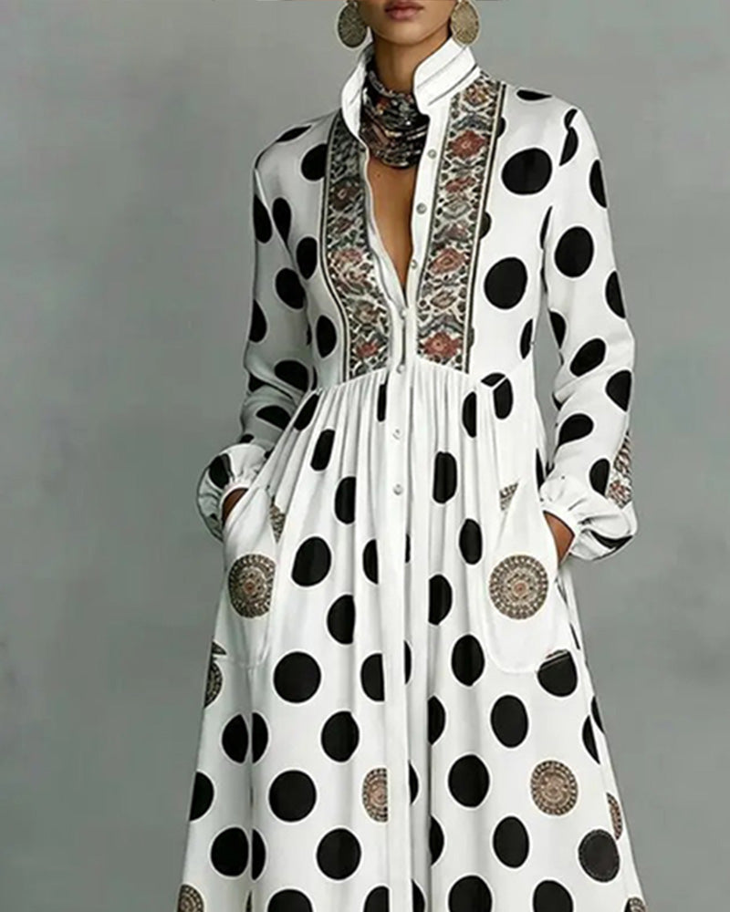 Stylish Large Polka Dot Full Skirt Dress