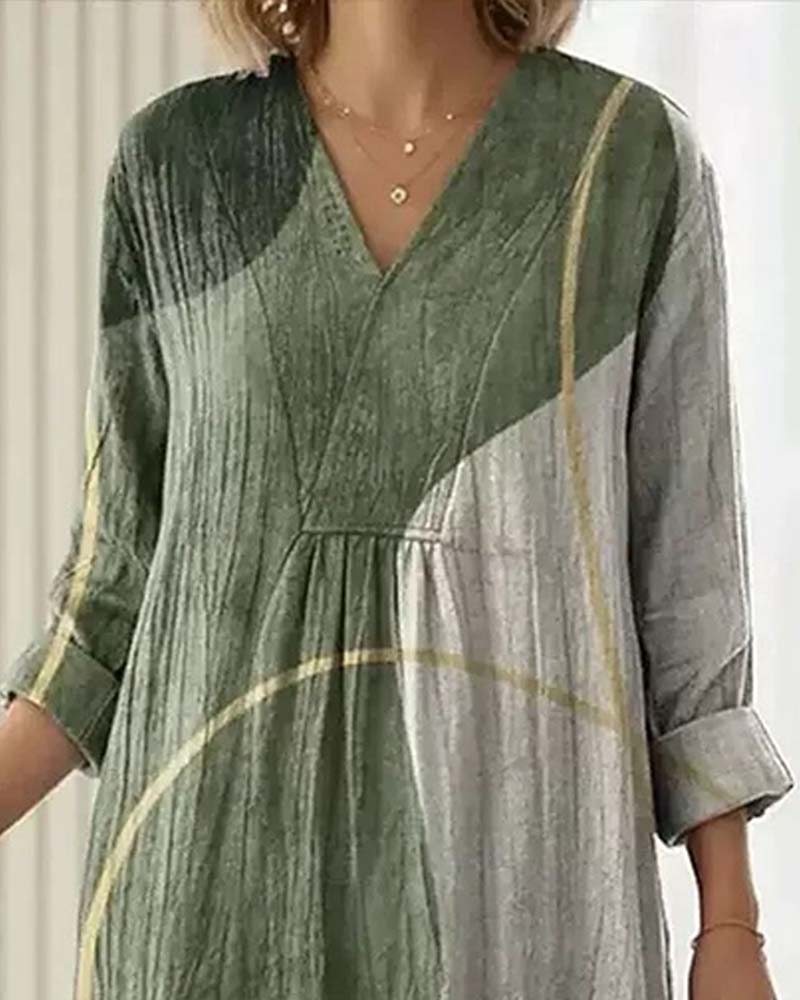 V-Neck Color Block Dress