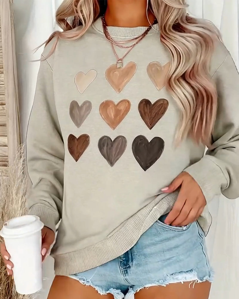Colorful Heart-Shaped Pullover Sweatshirt