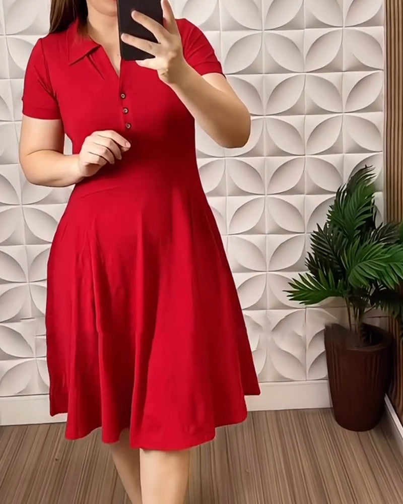 Short-Sleeved Lapels And Buttons Dress