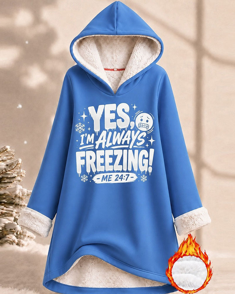 Fleece-Lined Letter Print Longline Hoodie
