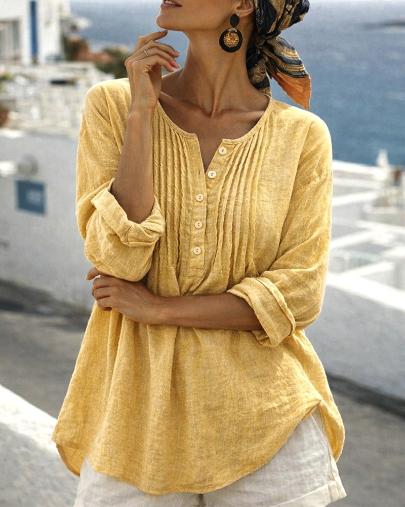 Pleated Mid-Length Casual Blouse