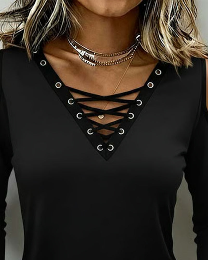Off-Shoulder Cross Long Sleeve Top