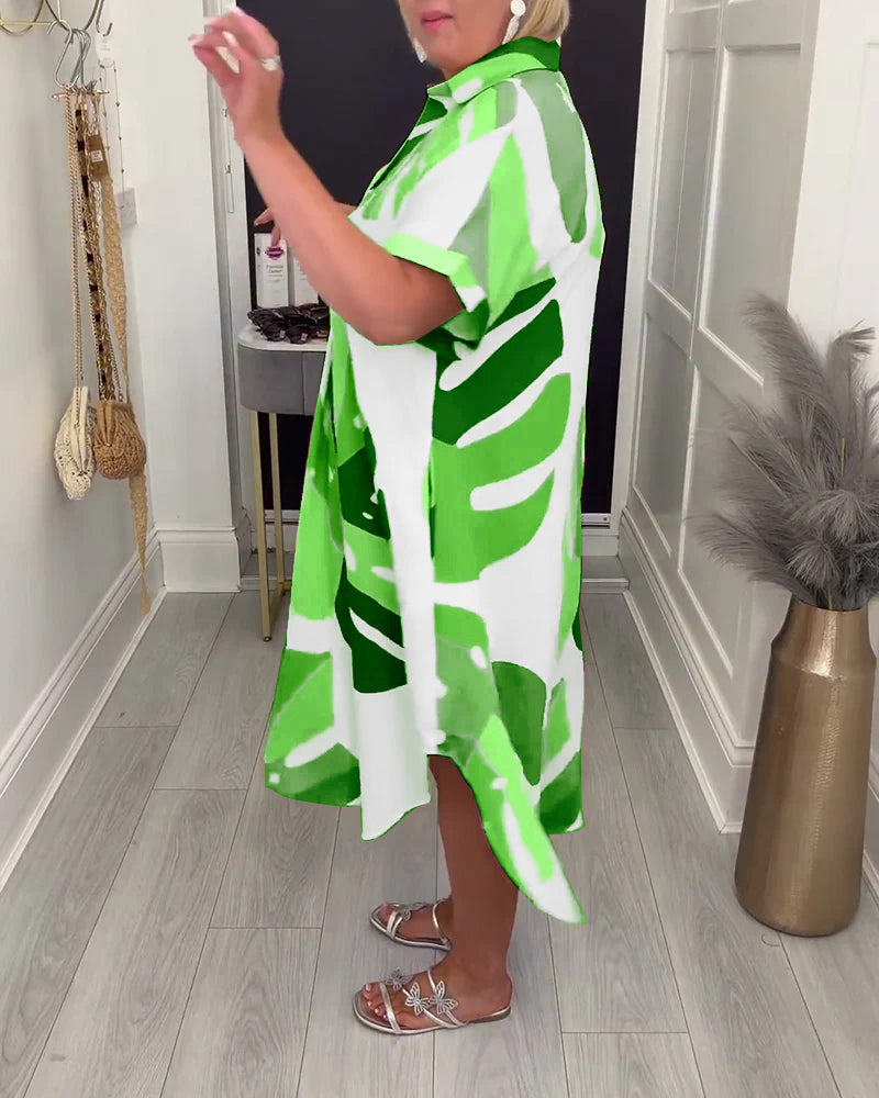 Lapel Loose Printed Shirt Dress