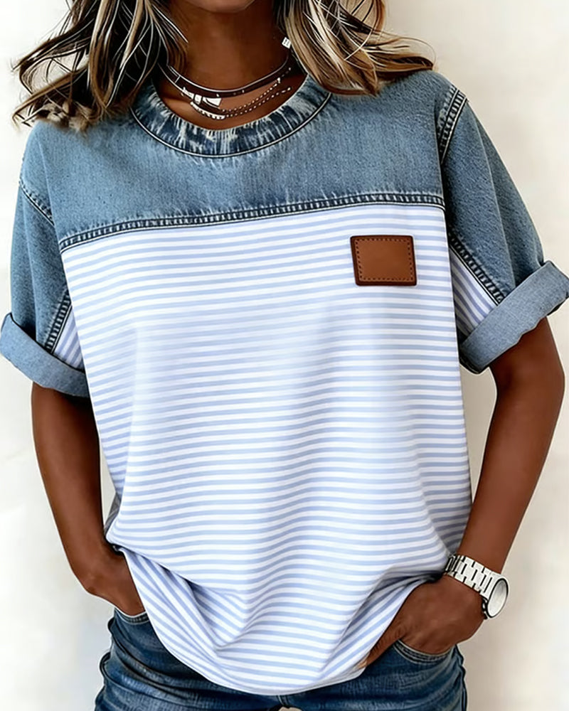 Denim Panel Stripe Blouse