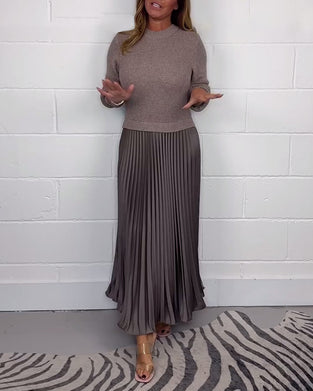 Casual contrast color patchwork pleated dress