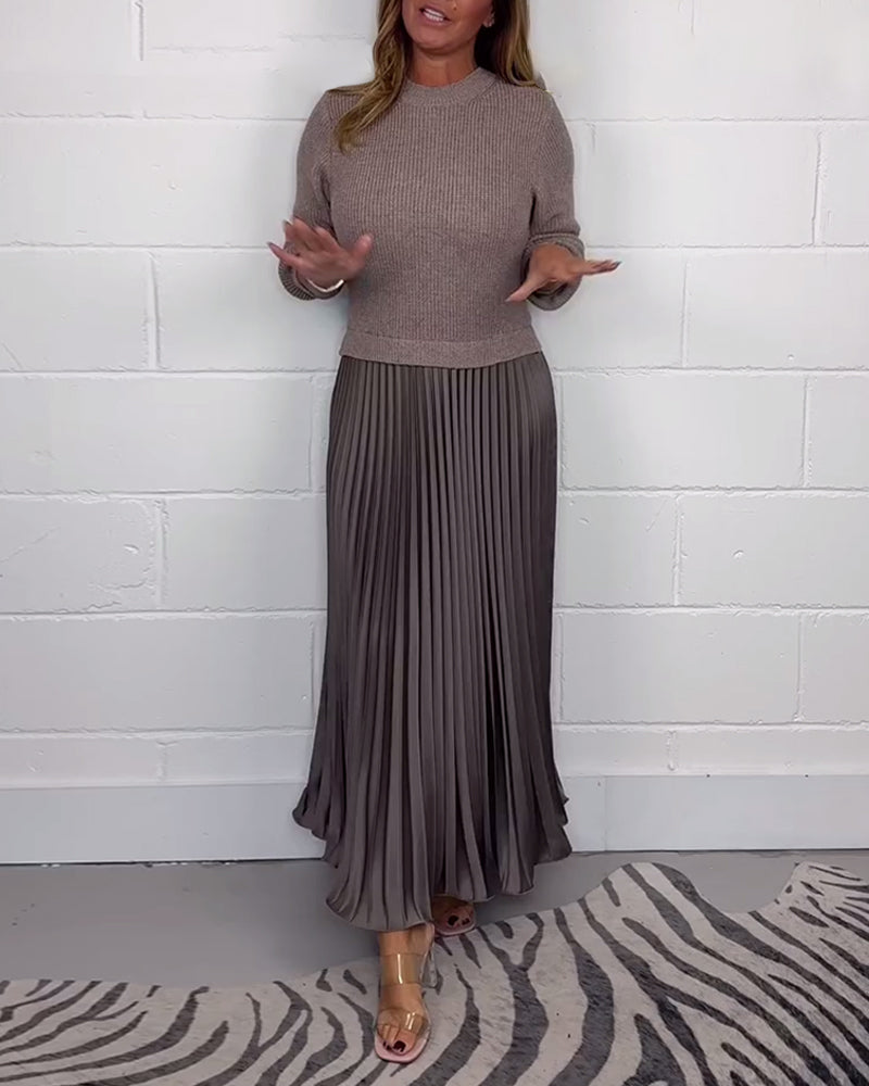 Casual contrast color patchwork pleated dress