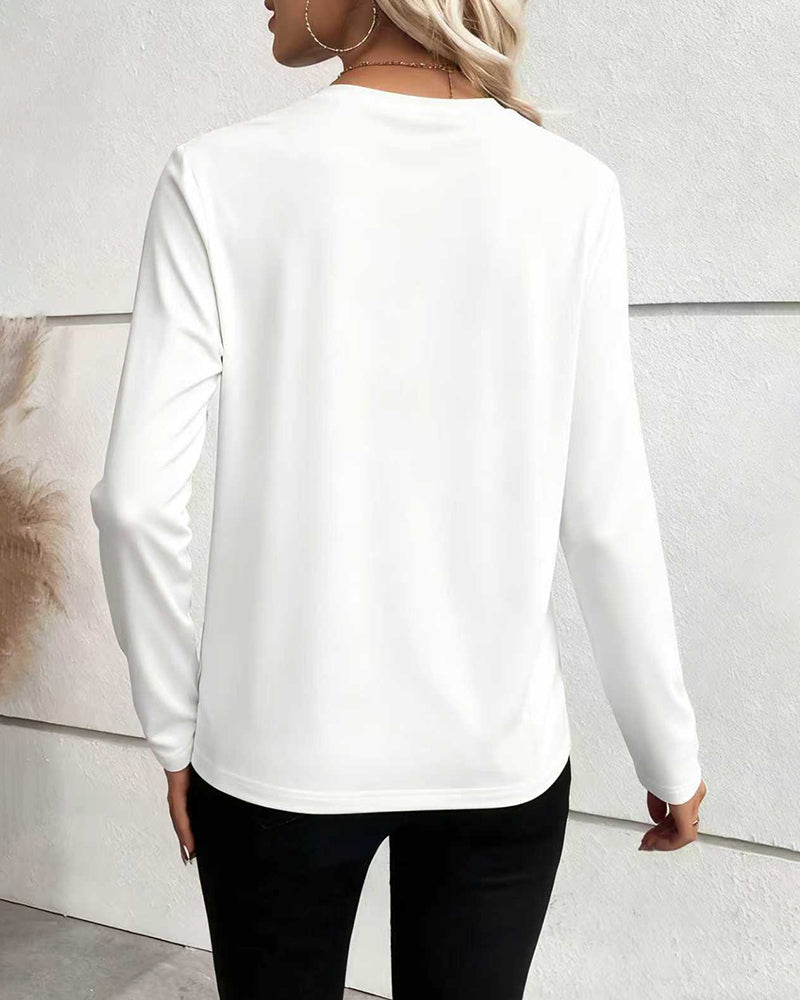 Irregular Fake Button Long Sleeve T-Shirt