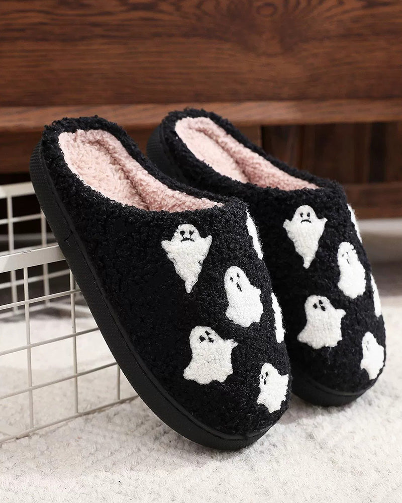 Women's Cute Cartoon Ghost Pattern Plush Slippers
