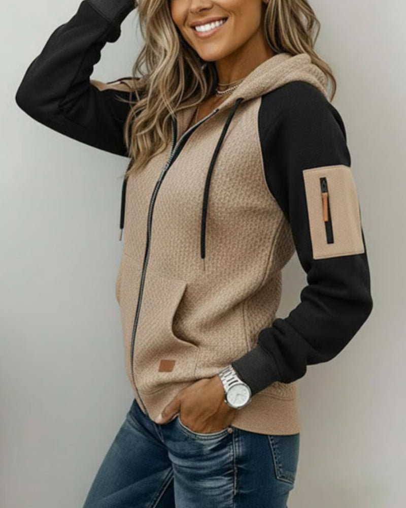 Zipper Cardigan Color-Blocked Fashion Coat