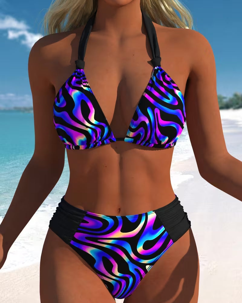 Gradient Wave Print Bikini