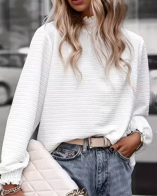 Solid Color Textured Ruffle Shirt