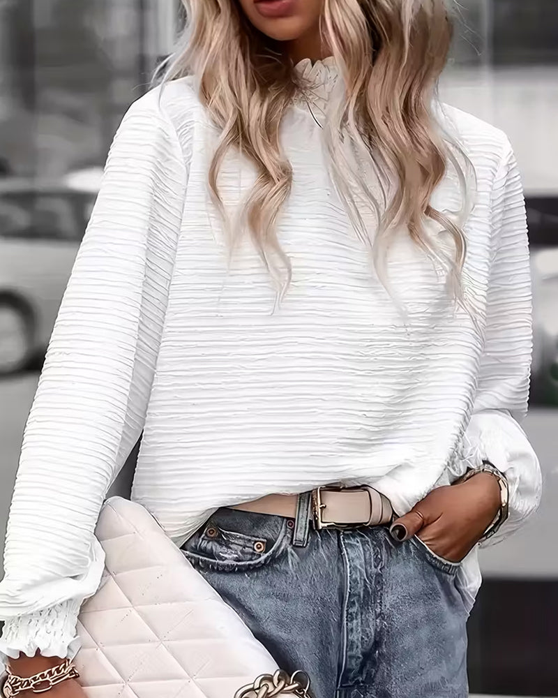 Solid Color Textured Ruffle Shirt