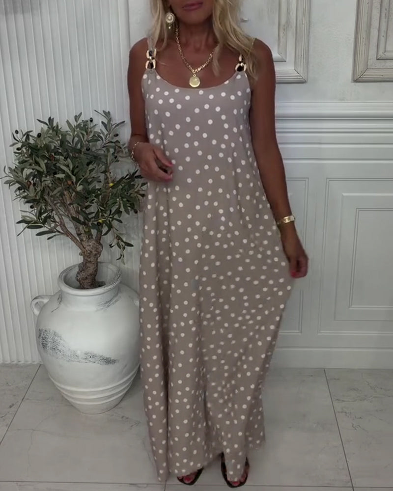 Metal Buckle Suspender Polka Dot Dress
