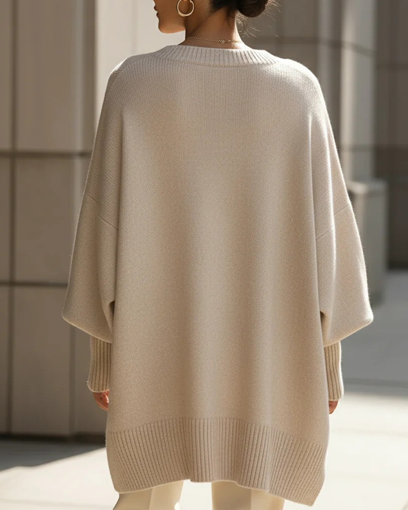 Round Neck Loose Mid-Length Pullover